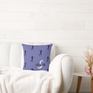 Lieve dame golfer silhouet gemerkt periwinkle kussen