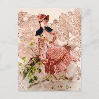 Lieve dame in roze dress briefkaart