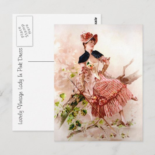 Lieve  dame in roze dress briefkaart (Voorkant / Achterkant)