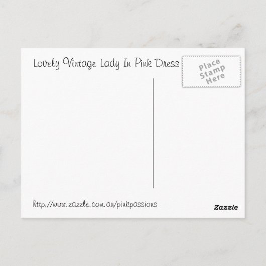 Lieve  dame in roze dress briefkaart (Achterkant)