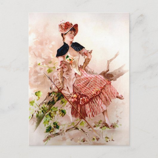 Lieve dame in roze dress briefkaart (Voorkant)
