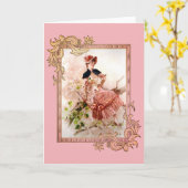 Lieve  dame in roze dress kaart (Gele Bloem)