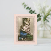 Lieve dames naast zuilen Victoriaans Briefkaart (Staand voorkant)