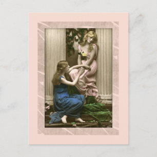 Lieve dames naast zuilen Victoriaans Briefkaart