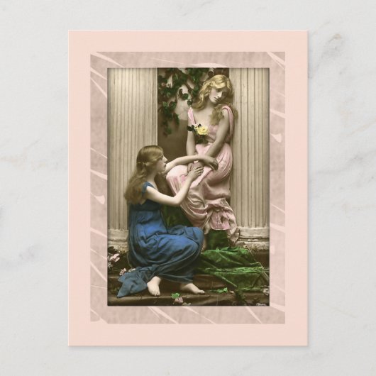 Lieve dames naast zuilen Victoriaans Briefkaart (Voorkant)