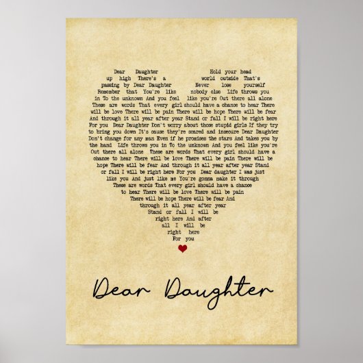 Lieve Daughter  Heart Song Lyric Print (Voorkant)