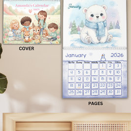 Lieve Dieren in Pasteltinten Persoonlijke Kinderen Kalender