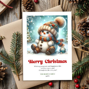 Lieve digitale cartoon sneeuwman klassiek Kerstmis Feestdagenkaart