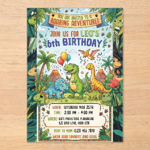 Lieve Dino 6de Verjaardag Jungle Avonturen Feestje Acryl Uitnodigingen