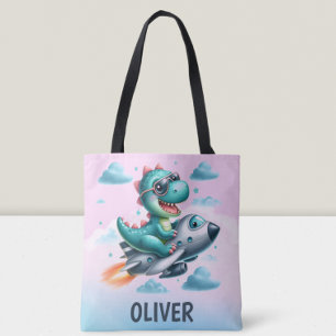 Lieve Dino Trex Piloot Vliegt in Straalvliegtuig Tote Bag