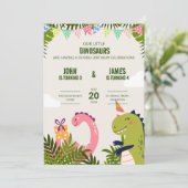 Lieve Dinosaur Kinderen Dubbele Verjaardagsviering Kaart (Staand voorkant)