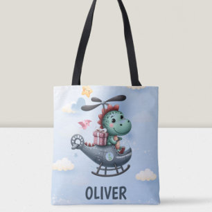 Lieve Dinosauriër Piloot Vliegt Charmante Helikopt Tote Bag