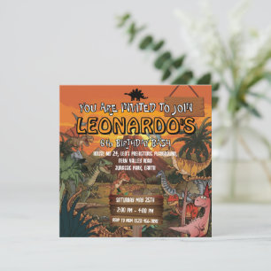 Lieve dinosaurus 6de verjaardagsuitnodiging Kleurr Kaart