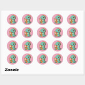 Lieve dinosaurus die ijs eet ronde sticker (Vel)
