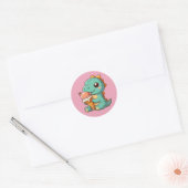 Lieve dinosaurus die ijs eet ronde sticker (Envelop)