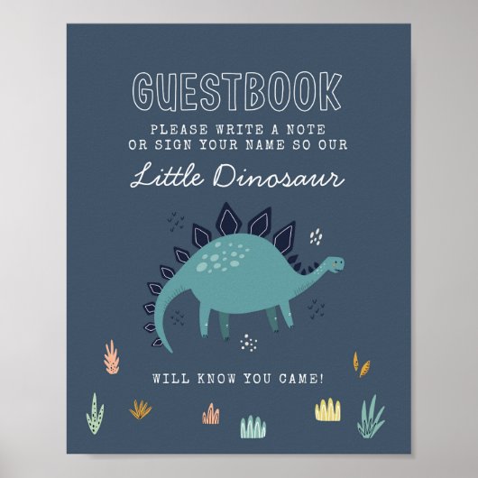 Lieve dinosaurus gastenboek bord poster (Voorkant)