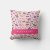 Lieve dinosaurus gepersonaliseerde naam roze kussen (Voorkant)