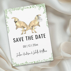 Lieve dinosaurus-huwelijk groene save the date