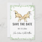 Lieve dinosaurus-huwelijk groene save the date (Voorkant)