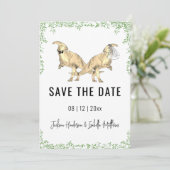 Lieve dinosaurus-huwelijk groene save the date (Staand voorkant)