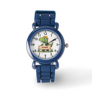 Lieve dinosaurus met naam bord gepersonaliseerd horloge