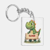 Lieve dinosaurus met naam bord gepersonaliseerd sleutelhanger (Voorkant Links)