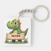 Lieve dinosaurus met naam bord gepersonaliseerd sleutelhanger (Achterkant)
