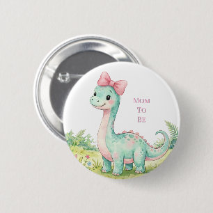 Lieve dinosaurus met roze strik baby shower mama i ronde button 5,7 cm