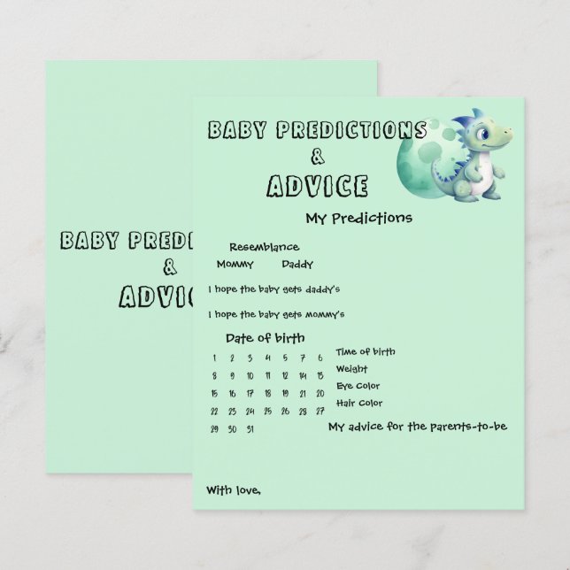 Lieve dinosaurus met zijn ei Baby Shower spel flye (Voorkant / Achterkant)