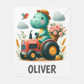 Lieve dinosaurus op rode tractor  fleece deken (Voorkant)