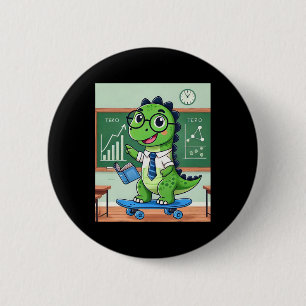 Lieve dinosaurusleraar skateboarden in het klaslok ronde button 5,7 cm