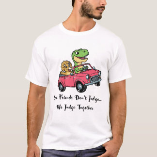 Lieve dinosaurusvrienden rijden in roze auto carto t-shirt