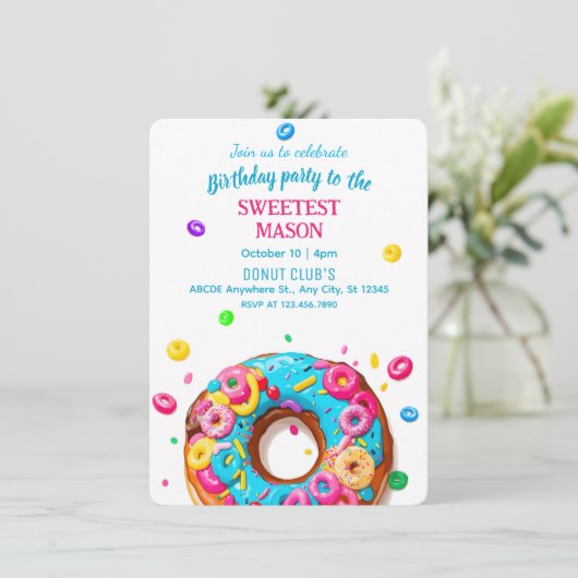 lieve donut verjaardag uitnodiging (Staand voorkant)