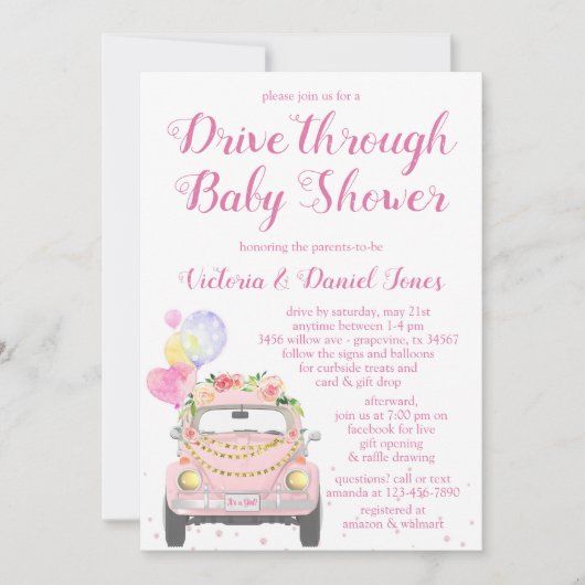 Lieve Drive-Through Baby Shower Kaart (Voorkant)