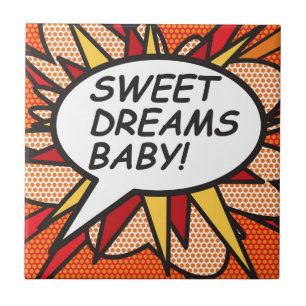 LIEVE DROMEN BABY! Leuke Retro Comic Book Pop Art Tegeltje