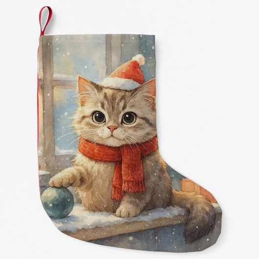 Lieve Droomerige Kerstkat Kleine Kerstsok (Voorkant)