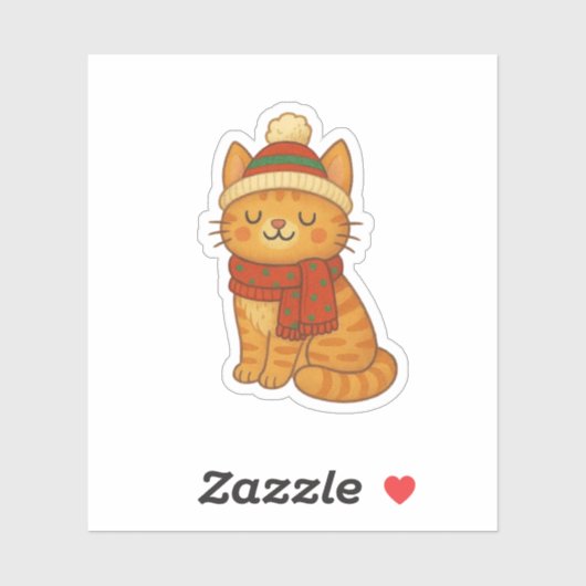 Lieve Droomerige Winter/Kerst kat Sticker (Vel)
