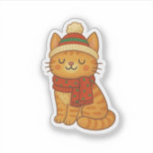Lieve Droomerige Winter/Kerst kat Sticker (Voorkant)