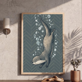 Lieve Duikende Otter Kinderkamer Kunst Chevron Ach Poster