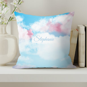 Lieve Dwaze Lucht Roze en Blauwe Wolken Kussen