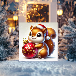 Lieve eekhoorn die kerstversiering omhelst feestdagenkaart