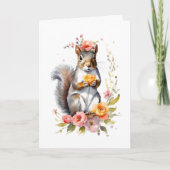 Lieve eekhoorn met lente bloemen blanco kaart (Voorkant)
