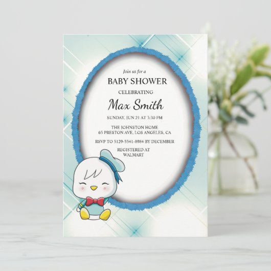 Lieve Eend Baby Shower Uitnodiging – Schattig & Sp (Staand voorkant)