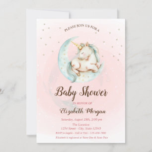 Lieve Eenhoorn Maan Sterren Baby Shower Uitnodigin Kaart