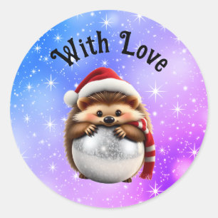 Lieve egel knuffelt Kerstbal Ronde Sticker