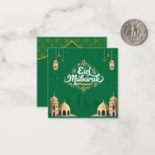 Lieve Eid Mubarak Groet Groen Notitiekaartje (Voorkant / Achterkant in situ)