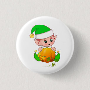 Lieve Elf met Pompoen Ronde Button 3,2 Cm