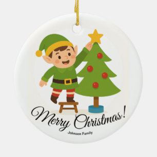 Lieve Elf Versiert Boom Met Naam Familie Keramisch Ornament