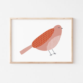 Lieve en charmante Scandinavische vogelkunst Poster
