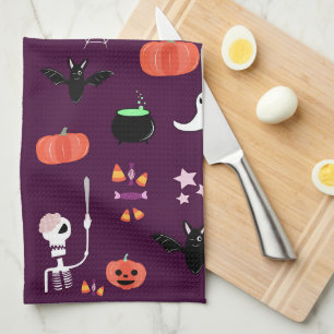 Lieve en enge Halloween-kunst Theedoek